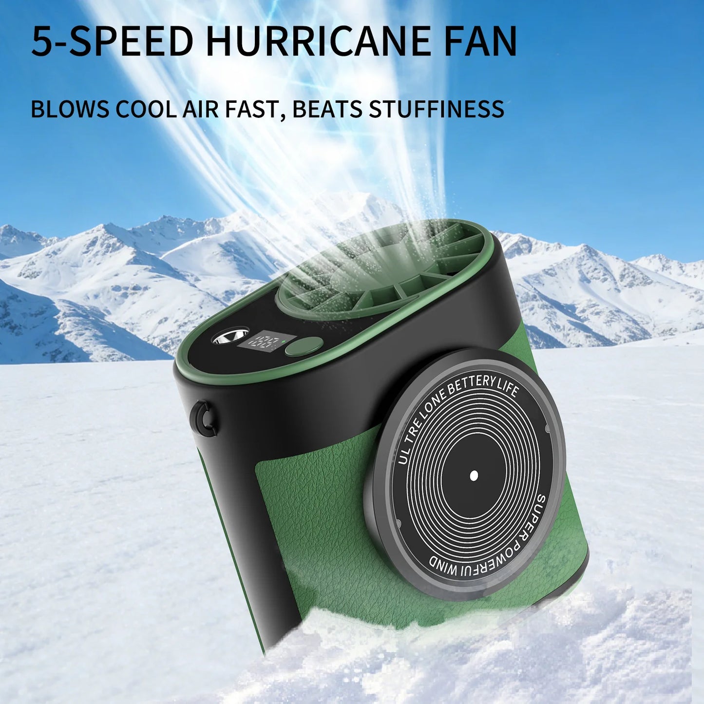 Portable Hiking Waist Fan Outdoor Mountain Climbing Five-Speed Adjustable Mini Fan for Camping,Travel,Angling