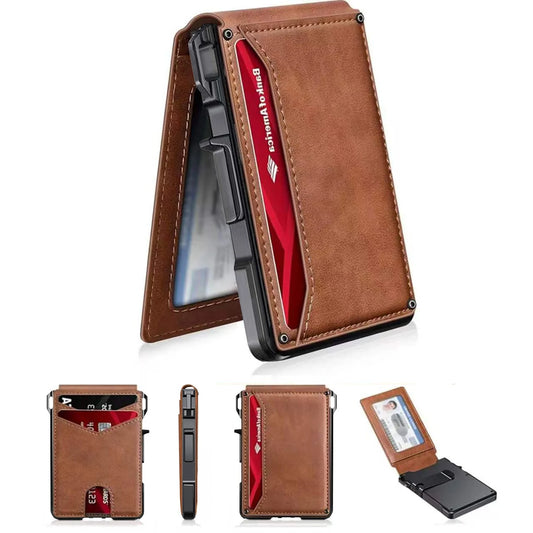 RFID Blocking Slim Wallet – Leather Bifold Front Pocket with Pop-Up Card Holder & Money Clip