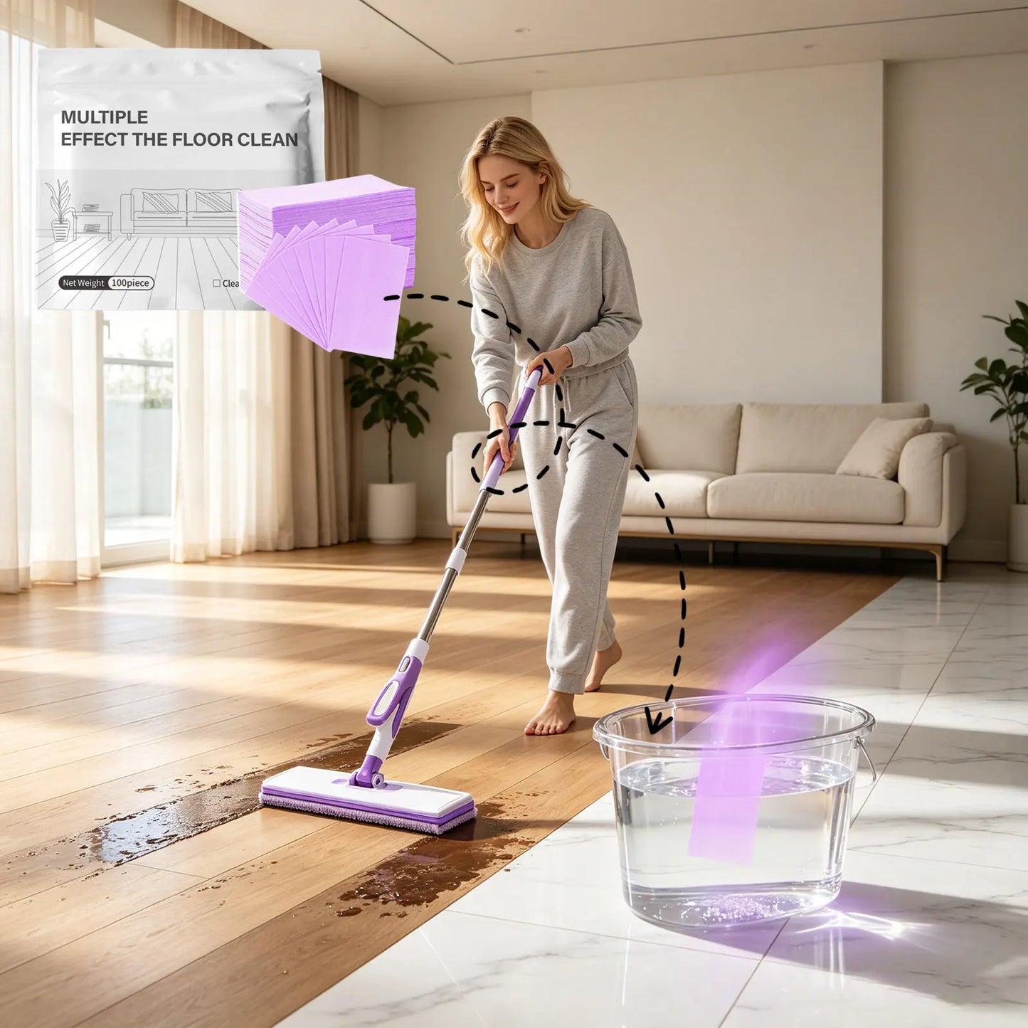 100 Piece Floor Cleaning Tablets Cleaner For Hardwood Laminate Tile & RV Walls Deodorization Shower Floor for Slippery Floor