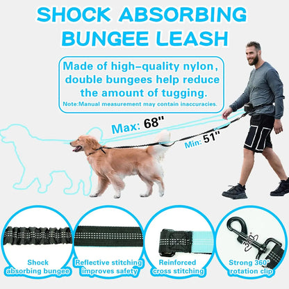 Free Dog Leash with Zipper Pouch, Dual Padded Handles Running Leash for Medium and Large Dog, Retractable Bungee Waist Dog Leash
