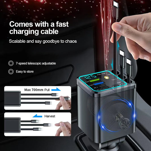 7 In 1 Quick Phone Charger 148W PD Type C Dual USB Phone Charger Digital Voltmeter with 3 Retractable Cables For IPhone Huawei