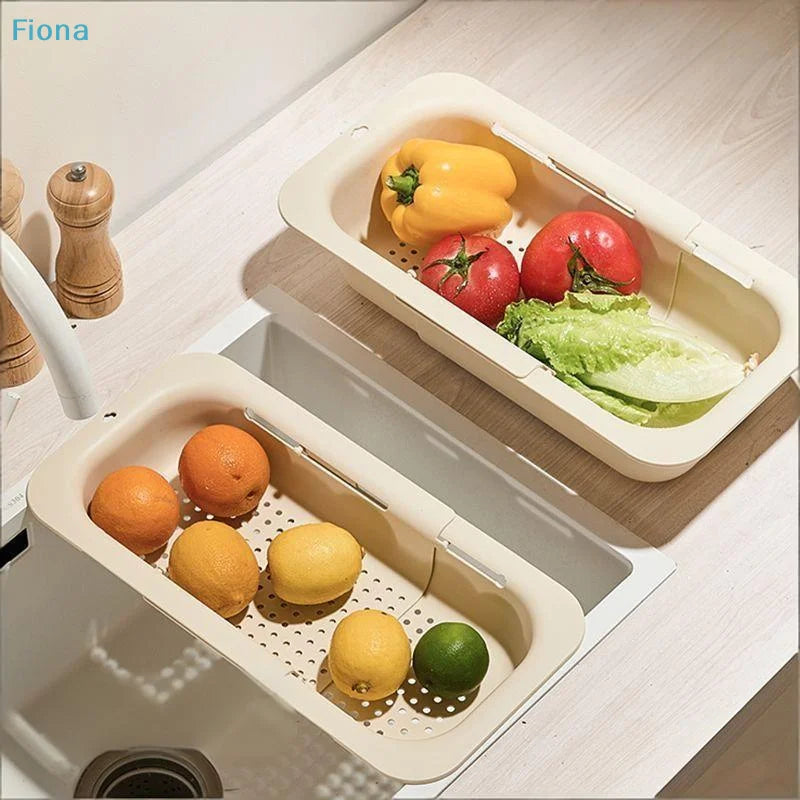 ✔Adjustable Over-the-Sink Colander,Expandable Plastic Strainer Basket for Fruits,Vegetables,and Dish Washing
