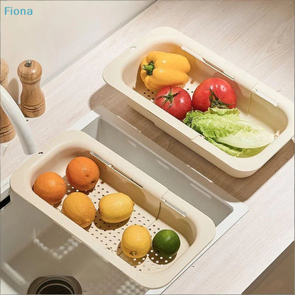 ✔Adjustable Over-the-Sink Colander,Expandable Plastic Strainer Basket for Fruits,Vegetables,and Dish Washing