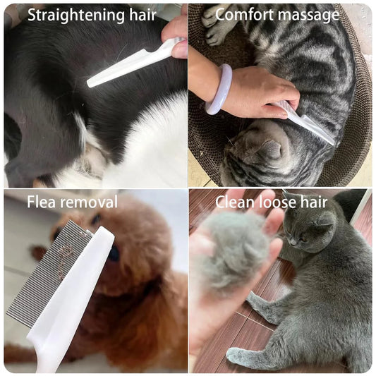 Pente de Pulgas de Aço Inoxidável para Pets – Escova de Cuidado com Dentes Finos para Cães e Gatos, Remove Pulgas, Sujeira e Caspa