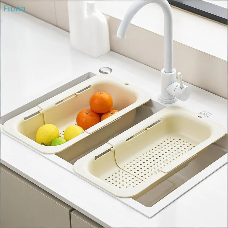 ✔Adjustable Over-the-Sink Colander,Expandable Plastic Strainer Basket for Fruits,Vegetables,and Dish Washing