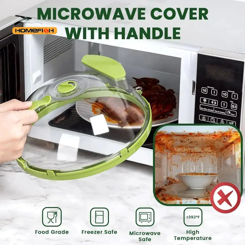 Microwave Food Splash Cover with Steam Release – BPA-Free Plastic, Easy Lift Handle