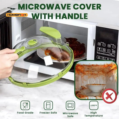 Microwave Food Splash Cover with Steam Release – BPA-Free Plastic, Easy Lift Handle