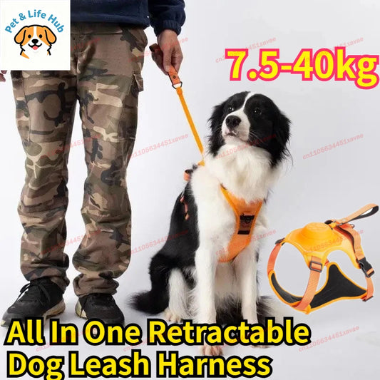All In One Retractable Dog Leash Harness Anti-Escape No Pull Pet Vest Style Harness For Medium Large Dogs Walking