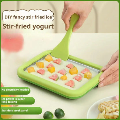 Ice Cream Roll Maker Portable Interactive 304 Stainless Steel DIY Sweet Spot Pan Cold Plate for Kids Birthday Home Family Sorbet