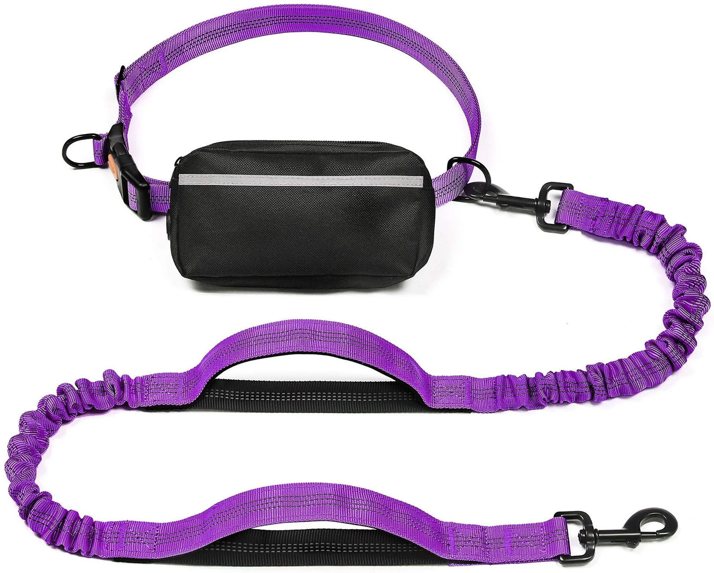 Free Dog Leash with Zipper Pouch, Dual Padded Handles Running Leash for Medium and Large Dog, Retractable Bungee Waist Dog Leash