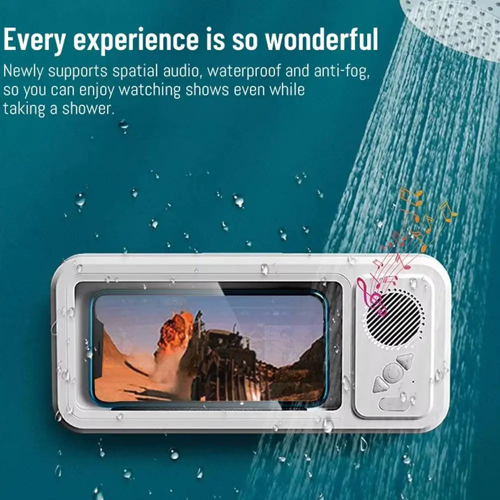 360-degree Bathroom Waterproof Phone Box Bluetooth Speaker Waterproof Anti-Fog Touch Screen Wall Mount Phone Holder For Shower
