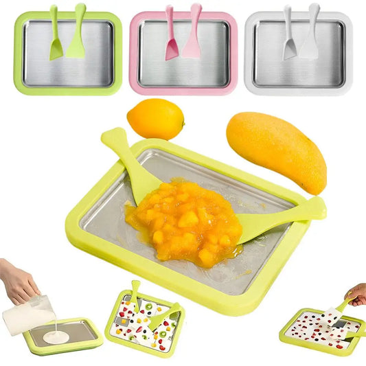 Ice Cream Roll Maker Portable Interactive 304 Stainless Steel DIY Sweet Spot Pan Cold Plate for Kids Birthday Home Family Sorbet