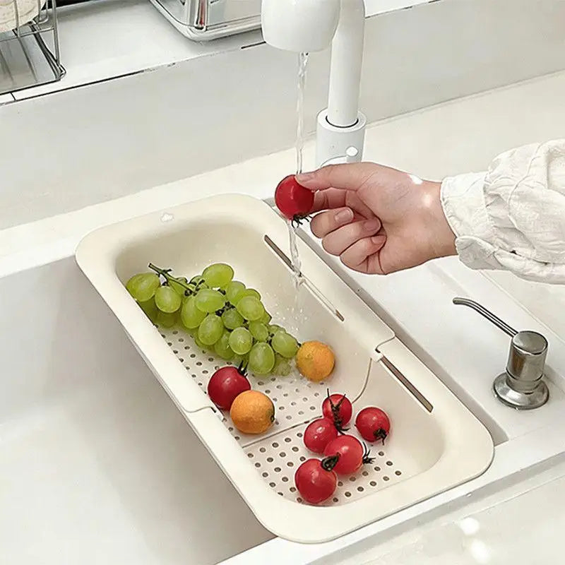✔Adjustable Over-the-Sink Colander,Expandable Plastic Strainer Basket for Fruits,Vegetables,and Dish Washing