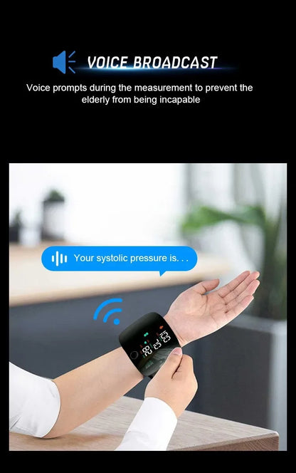 English/ Russian / Arabic / Spanish Voice Broadcast Tonometer BP Monitor New Touch LED Rechargeable Wrist Blood Pressure Monitor