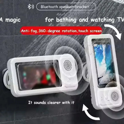 360-degree Bathroom Waterproof Phone Box Bluetooth Speaker Waterproof Anti-Fog Touch Screen Wall Mount Phone Holder For Shower