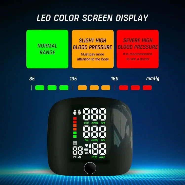 English/ Russian / Arabic / Spanish Voice Broadcast Tonometer BP Monitor New Touch LED Rechargeable Wrist Blood Pressure Monitor