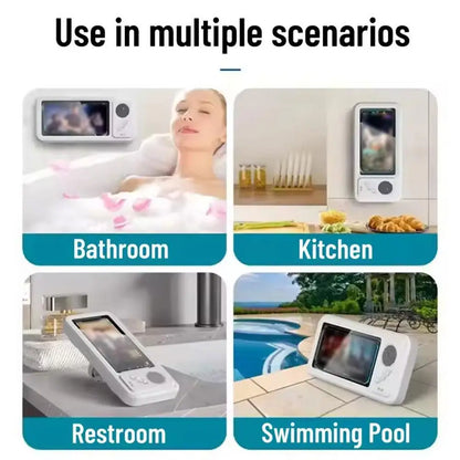 360-degree Bathroom Waterproof Phone Box Bluetooth Speaker Waterproof Anti-Fog Touch Screen Wall Mount Phone Holder For Shower