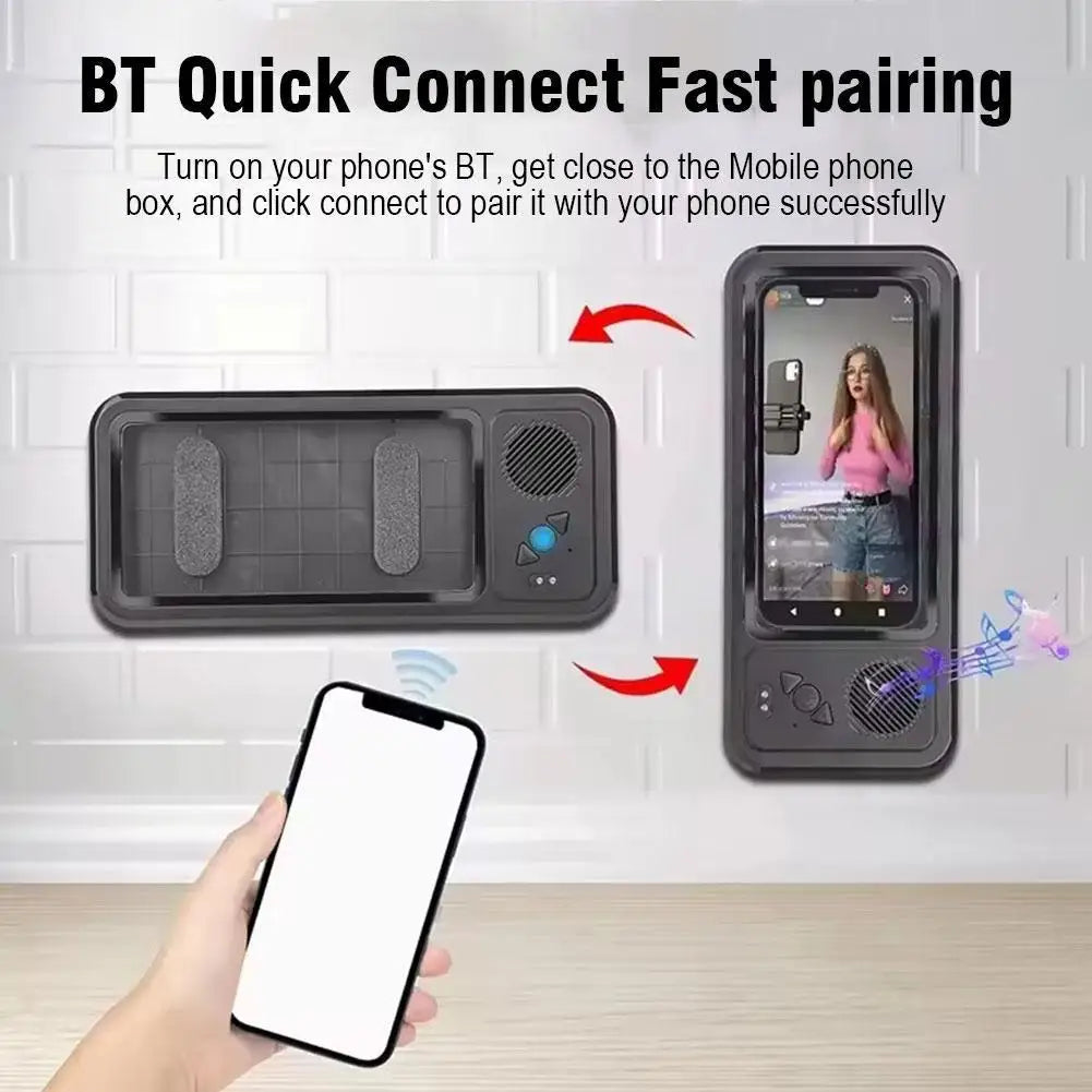 360-degree Bathroom Waterproof Phone Box Bluetooth Speaker Waterproof Anti-Fog Touch Screen Wall Mount Phone Holder For Shower