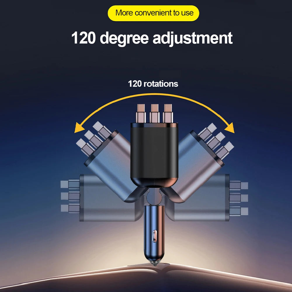 7 In 1 Quick Phone Charger 148W PD Type C Dual USB Phone Charger Digital Voltmeter with 3 Retractable Cables For IPhone Huawei