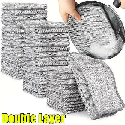 1/50pcs Magic Dishcloth Silver Wire Cleaning Kitchen Cloth Thickened Microfiber Wash Towel Built-in Sponge Steel Wire Ball Rag
