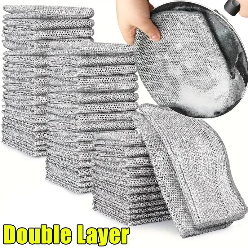 Magic Silver Wire Dishcloth – Thickened Microfiber, Double-Layer Scrubber for Kitchen by Little Giraffe Shop