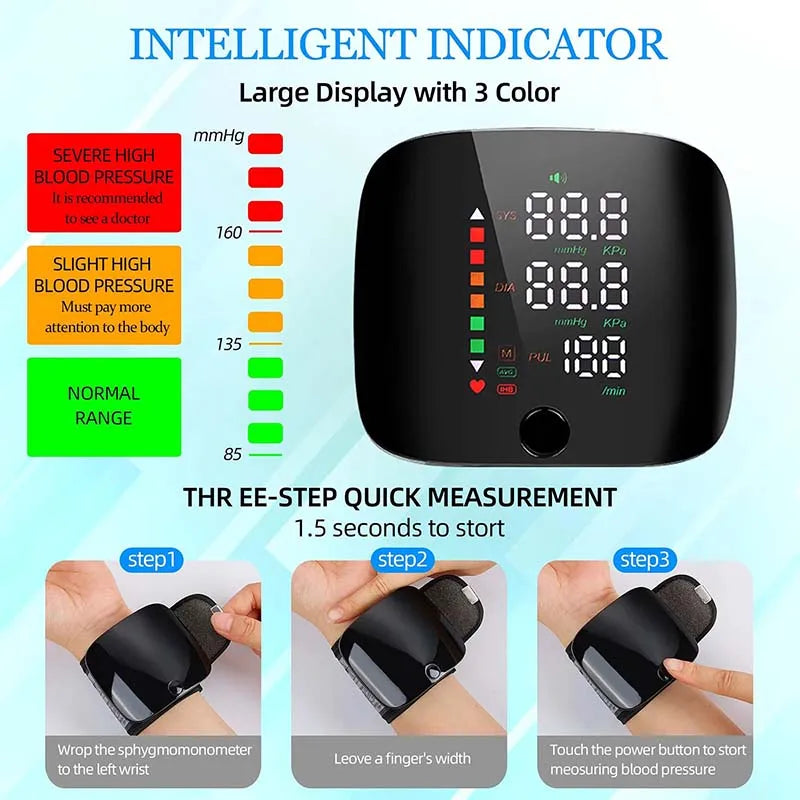 English/ Russian / Arabic / Spanish Voice Broadcast Tonometer BP Monitor New Touch LED Rechargeable Wrist Blood Pressure Monitor