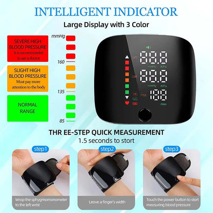 English/ Russian / Arabic / Spanish Voice Broadcast Tonometer BP Monitor New Touch LED Rechargeable Wrist Blood Pressure Monitor